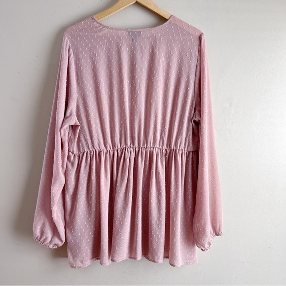 Torrid Clip Dot Tie Babydoll Peplum Blouse Top in Blush Pink, Size 2X‎ - Picture 9 of 9